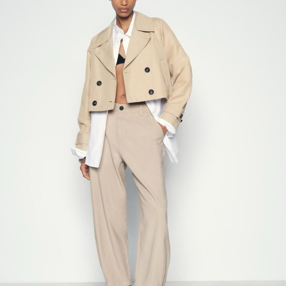 Zara Cropped Trench Coat in Beige